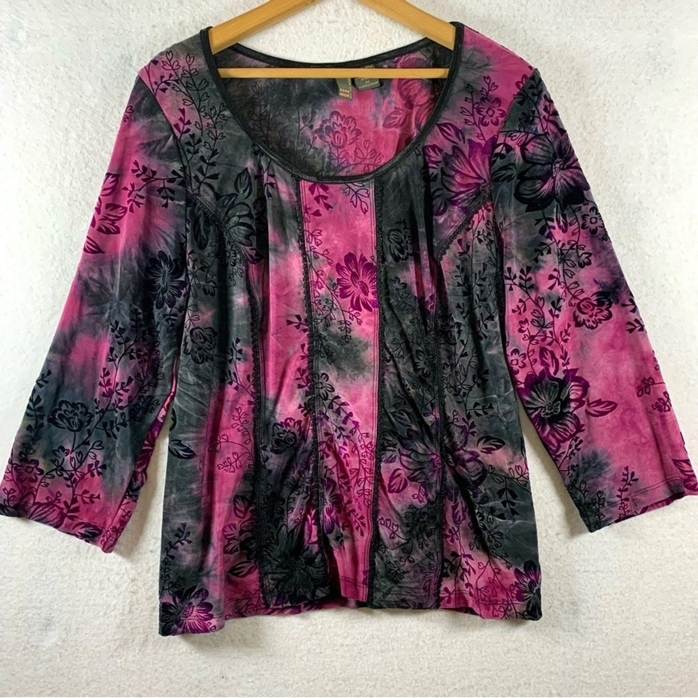 Whimsigoth Women Dark Floral Velvet Burnout Top L/XL Boho Witchy Romantic